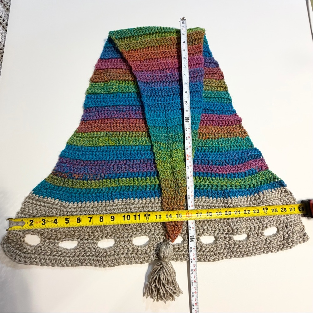 Rainbow gathered scrunch lace crochet scarf wrap tassel handmade pixie festival - Picture 10 of 10